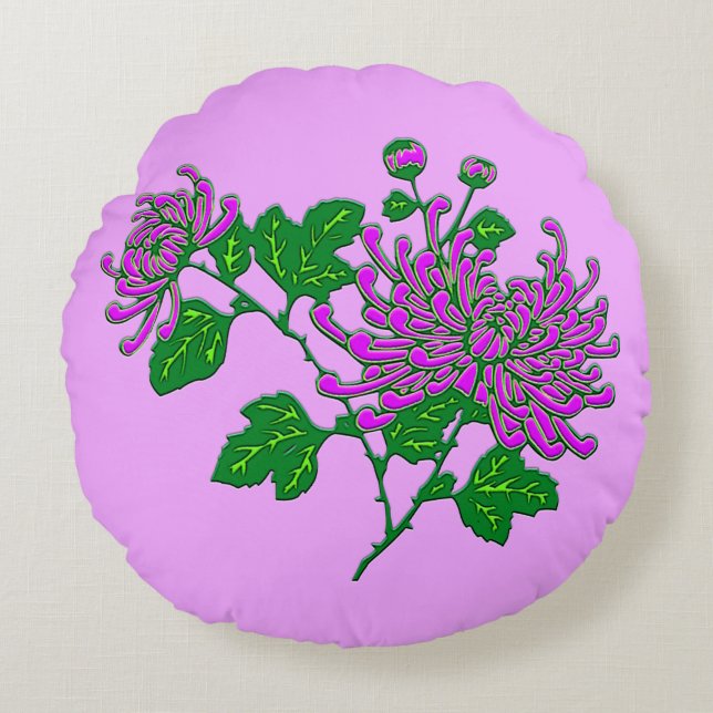 Chinese spider chrysanthemums - lavender round cushion (Front)