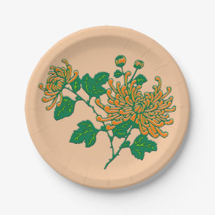 Chinese spider chrysanthemums - Mandarin orange Paper Plate