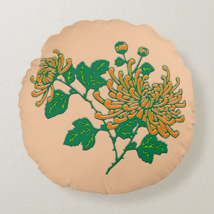 Chinese spider chrysanthemums - Mandarin orange Round Cushion