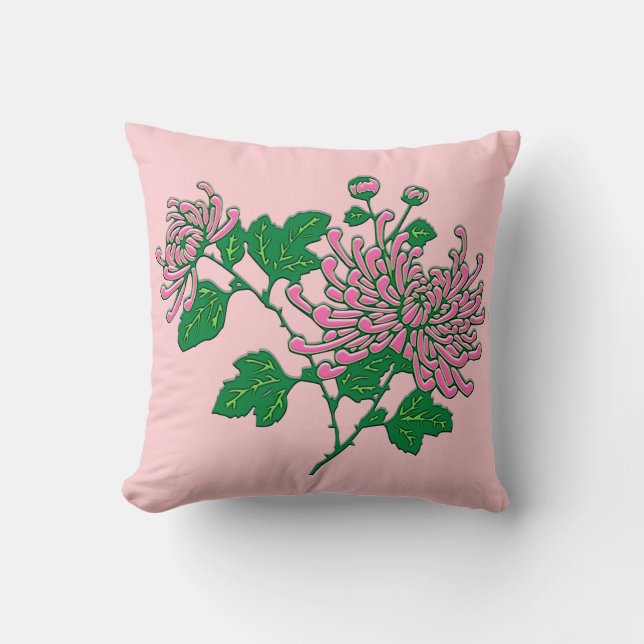 Chinese spider chrysanthemums  - soft pink cushion (Front)