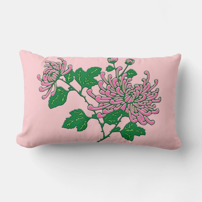 Chinese spider chrysanthemums  - soft pink lumbar cushion (Front)