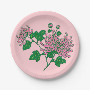 Chinese spider chrysanthemums - soft pink paper plate