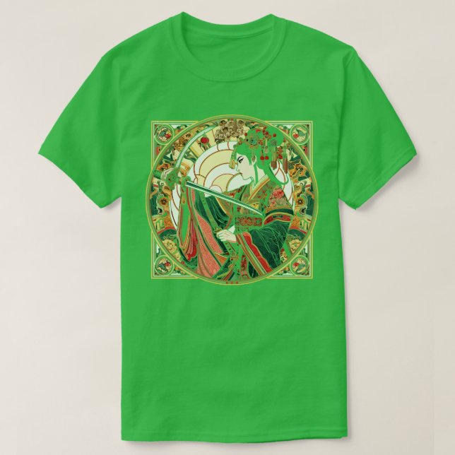 Chinese Sword Fighter Art Deco Mucha MashUp T-Shirt (Design Front)