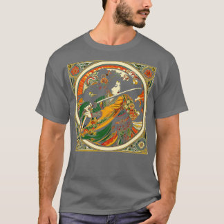 Chinese Swordswoman in a Mucha Art Nouveau Style T-Shirt