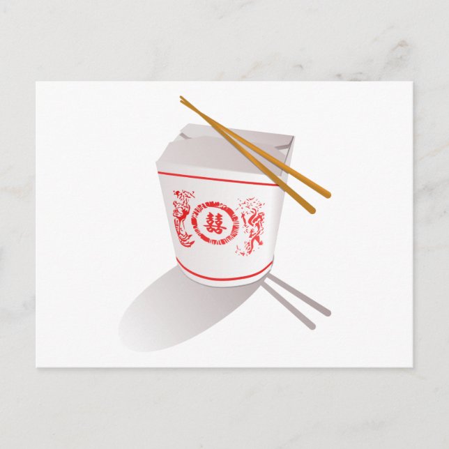 Chinese Take Out Food Box with Chopsticks Postcard (Front)