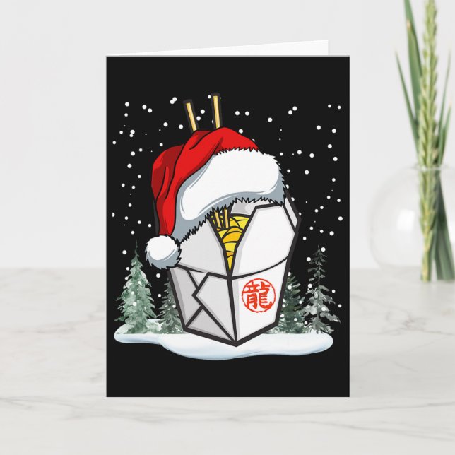 Chinese Takeout Box Santa Hat Graphic  Card (Front)