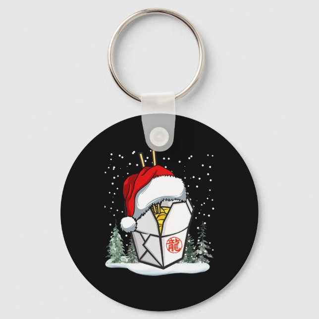 Chinese Takeout Box Santa Hat Graphic  Key Ring (Front)