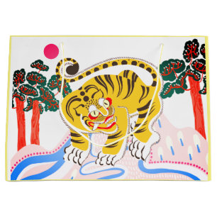 CHINESE TIGER PRINT CUSTOM GIFT BAG IN YELLOW