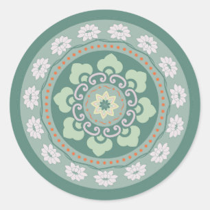 chinese traditional green rosette pattern classic round sticker