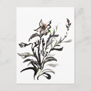 Chinese traditional ink painting flowers postcard