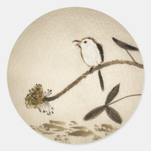 Chinese traditional ink painting with birds classic round sticker