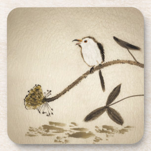 Chinese traditional ink painting with birds coaster