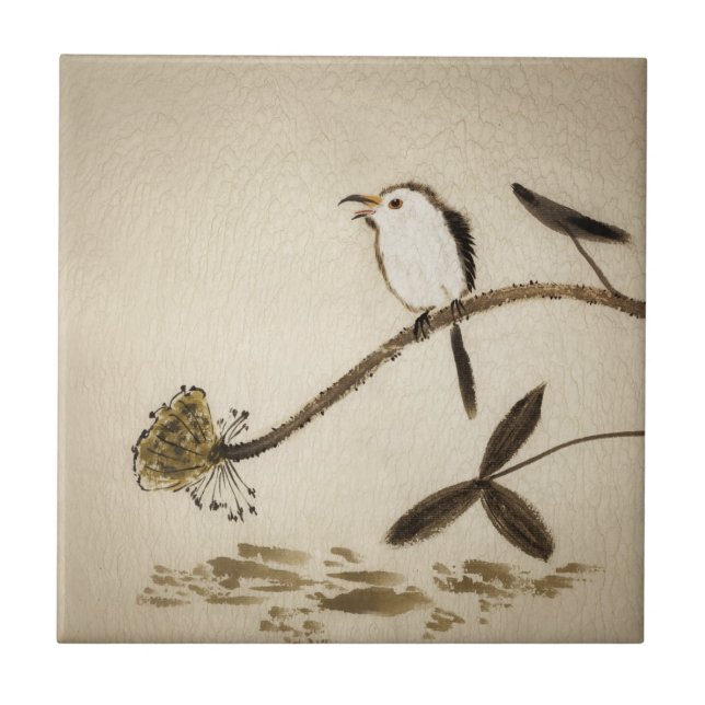 Chinese traditional ink painting with birds tile (Front)