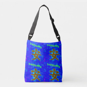 chinese tranquillity symbol blue crossbody bag