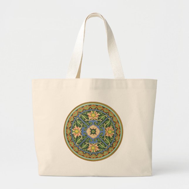Chinese Vintage Pattern Cloisonne Large Tote Bag (Front)