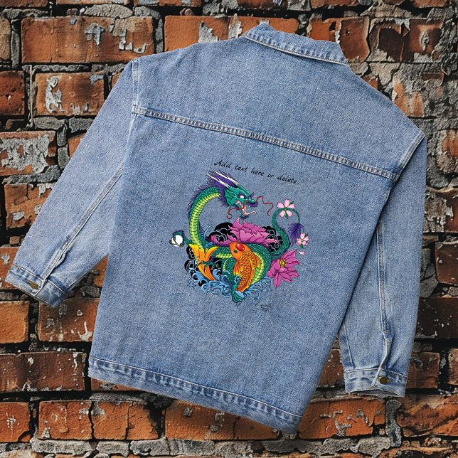 Chinese Water Dragon Koi Fish Denim Jacket (Creator Uploaded)