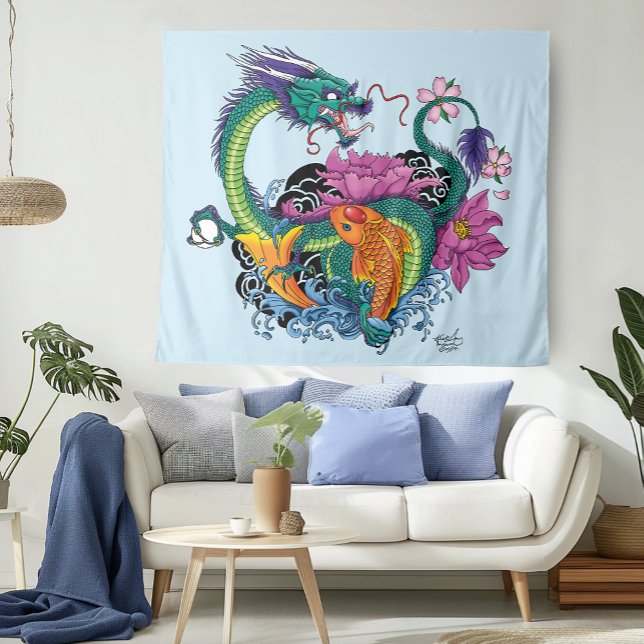 Chinese Water Dragon Koi fish Tapestry (Creator Uploaded)