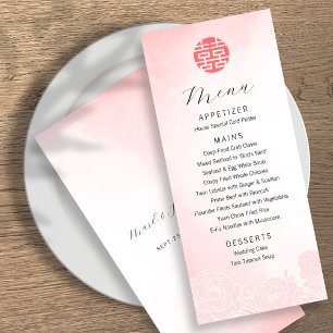 Chinese Watercolor Double Happiness Wedding Menu