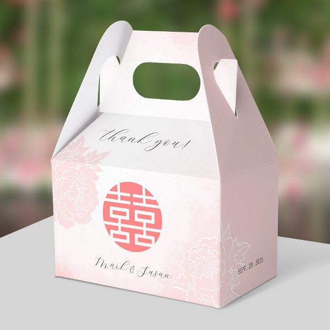 Chinese Watercolor Peonies Wedding Favour Box (FRONT)