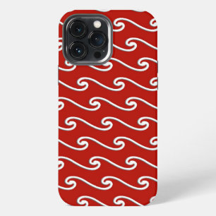 Chinese wave pattern - white on deep red iPhone 13 pro max case