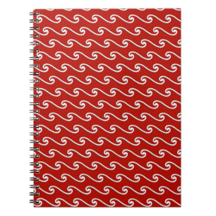 Chinese wave pattern - white on deep red spiral notebook
