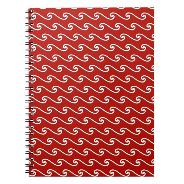 Chinese wave pattern - white on deep red spiral notebook (Front)