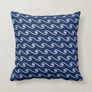 Chinese wave pattern - white on navy blue cushion