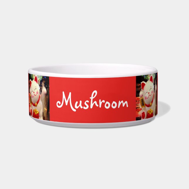 Chinese Waving Cat Photo Custom Name Pet Cute Bowl (Front)