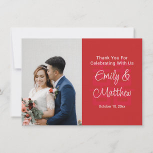 Chinese wedding couple photo love knot double xi thank you card