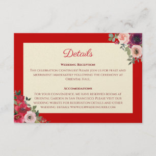 Chinese wedding details red purple floral garden enclosure card
