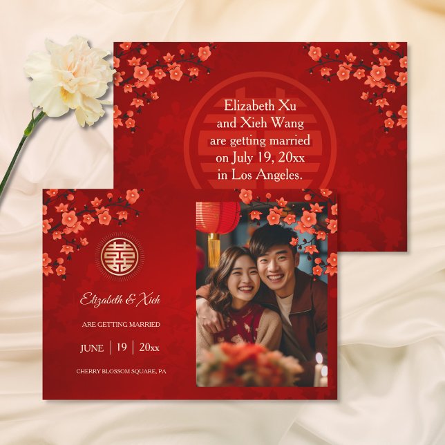 Chinese Wedding Double Happiness Cherry Blossom  Save The Date (Creator Uploaded)