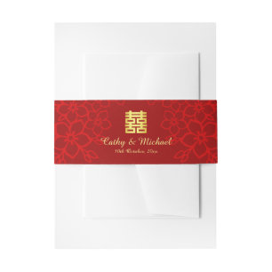 Chinese wedding double happiness floral pattern invitation belly band