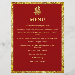 Chinese wedding double happiness heart formal red menu