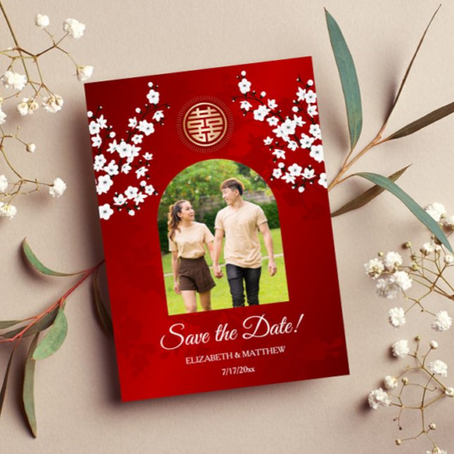 Chinese Wedding Double Happiness Photo Save The Date (Creator Uploaded)
