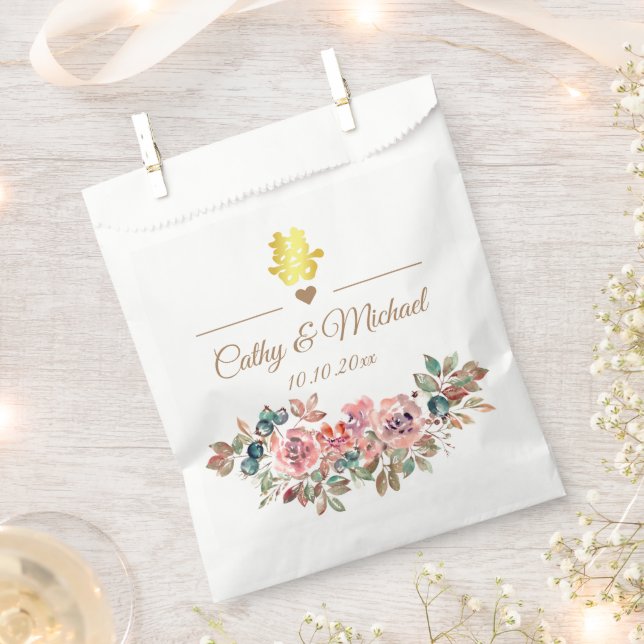 Chinese wedding elegant rustic dusty pink floral favour bags (Clipped)