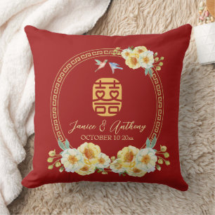 Chinese wedding frame red floral bird cushion