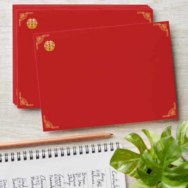 Chinese wedding golden frame double xi invitation envelope (Stacked)