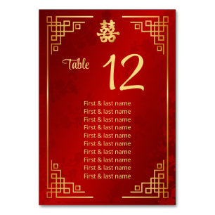 Chinese Wedding Guest Names  Table Number