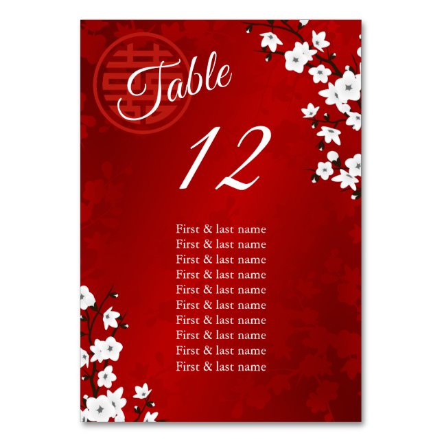 Chinese Wedding Guest Names  Table Number (Front)