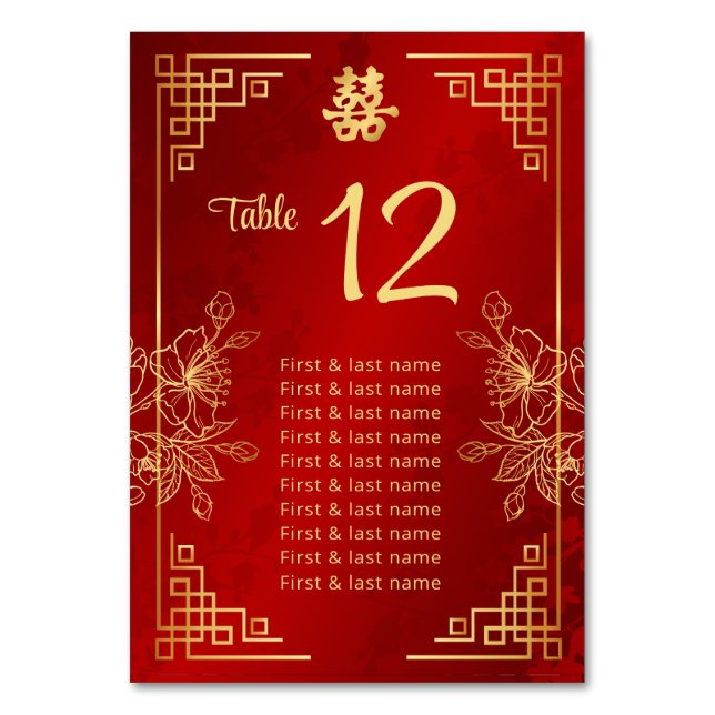 Chinese Wedding Guest Names  Table Number (Front)
