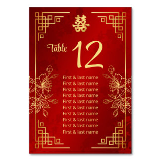 Chinese Wedding Guest Names  Table Number
