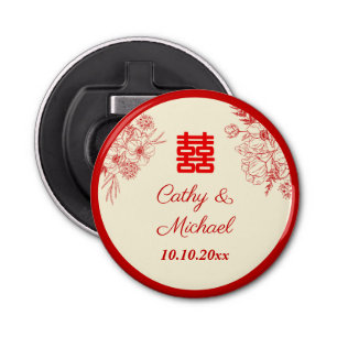 Chinese wedding red beige floral oriental bottle opener