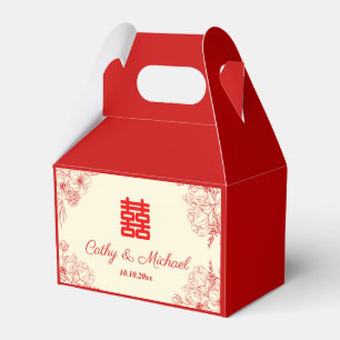 Chinese wedding red beige floral oriental favour box