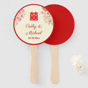 Chinese wedding red beige floral oriental hand fan