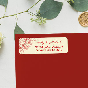 Chinese wedding red beige floral return address