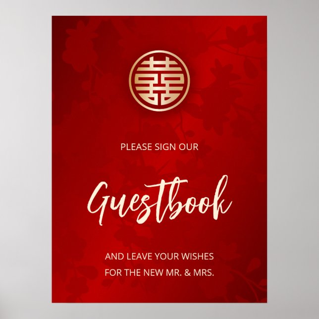 Chinese Wedding Red Floral Guestbook (Front)