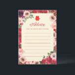 Chinese wedding red garden floral double happiness advice card<br><div class="desc">Realise your dream wedding with an oriental touch! You can customise the design by adding your names and wedding date etc. You are also welcome to reach out to me for any special design which is uniquely for you. Double happiness symbol and red decorations are the must have items for...</div>