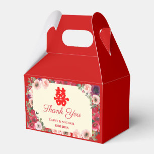 Chinese wedding red purple floral thank you  favour box
