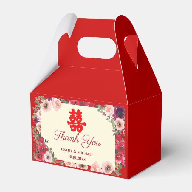 Chinese wedding red purple floral thank you  favour box (Back Side)