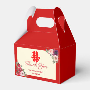 Chinese wedding red purple floral thank you  favour box